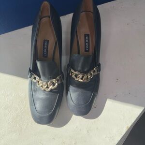 Nine West Women's Navy Loafers with Gold Chain
